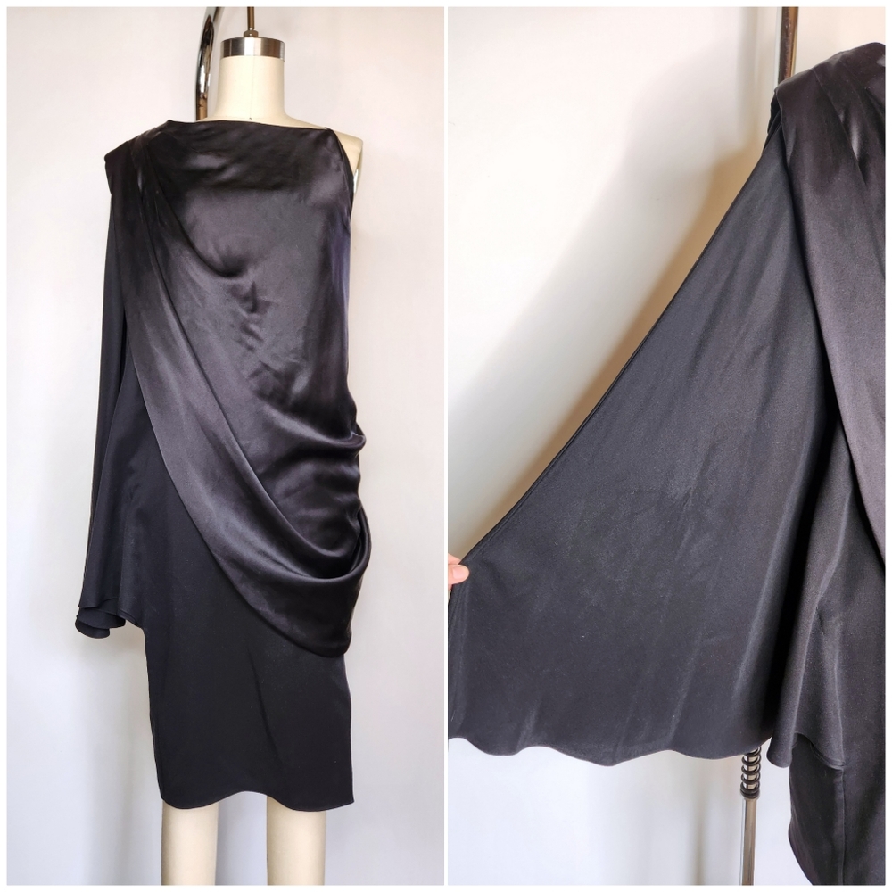 Alexander Wang Black SILK Dress with One Bell Sleeves Batwing Sleeve Dolman 2